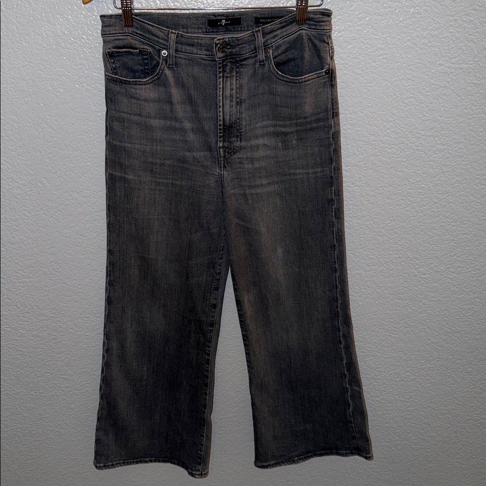 7 For All Mankind The Cropped Jo High Waist Wide-Leg Gray Jeans Size 30